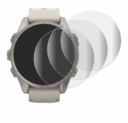 Image de l'appareil Garmin Fenix 9 (43 mm) avec une grande variété de protections d'écran.