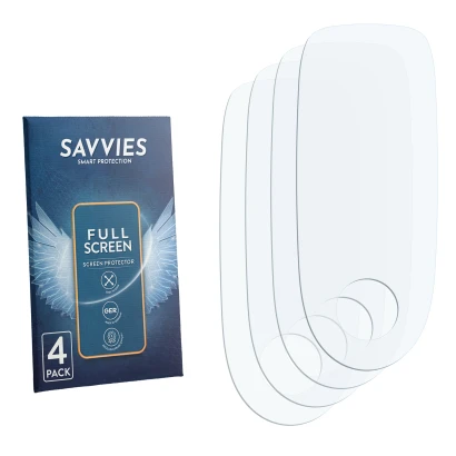 Face avant d’un emballage produit avec le logo de la marque Savvies. À côté se trouve la protection d’écran correspondante.
