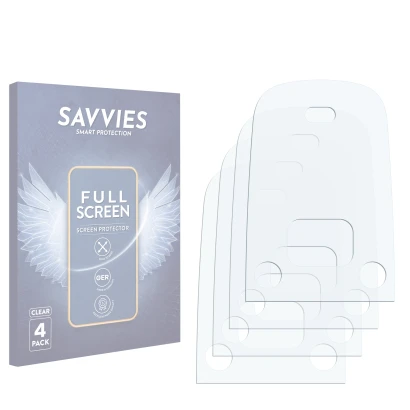 Face avant d’un emballage produit avec le logo de la marque Savvies. À côté se trouve la protection d’écran correspondante.
