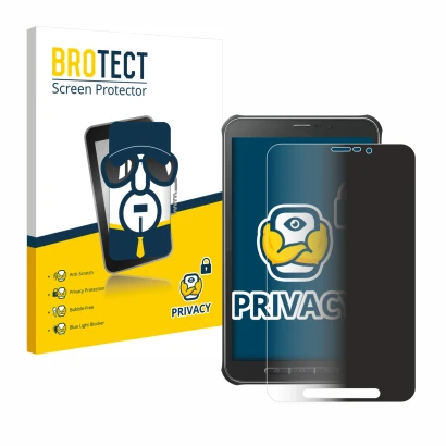 Face avant d’un emballage produit avec le logo de la marque BROTECT. À côté, l’appareil Samsung Galaxy Tab Active SM-T365 est 