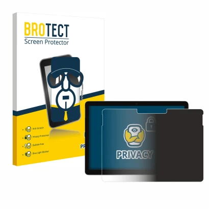 Face avant d’un emballage produit avec le logo de la marque BROTECT. À côté, l’appareil Microsoft Surface Go 2 10.5