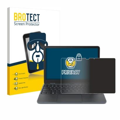 Face avant d’un emballage produit avec le logo de la marque BROTECT. À côté, l’appareil Lenovo 300w Yoga 11