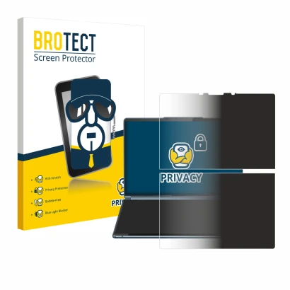 Face avant d’un emballage produit avec le logo de la marque BROTECT. À côté, l’appareil Lenovo Yoga Book 9i Gen 9 est représen