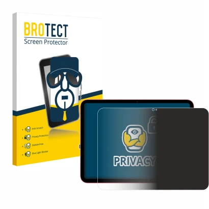 Face avant d’un emballage produit avec le logo de la marque BROTECT. À côté, l’appareil Apple iPad 10.9" 2022 (10ème Gen.) est