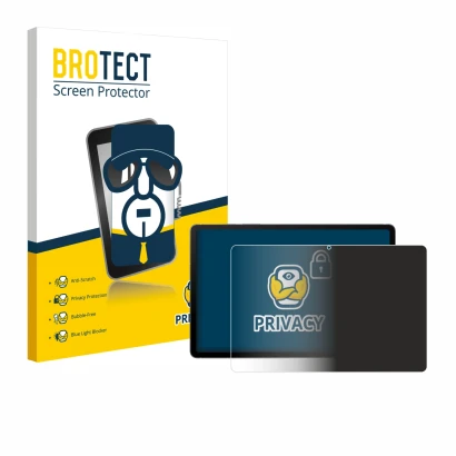 Face avant d’un emballage produit avec le logo de la marque BROTECT. À côté, l’appareil Samsung Galaxy Tab S10 FE WiFi est rep