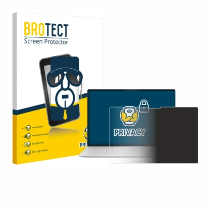 Face avant d’un emballage produit avec le logo de la marque BROTECT. À côté, l’appareil Dell XPS 13 9350 2024 est représenté a