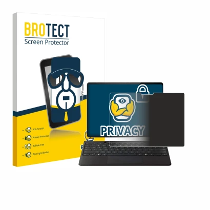 Face avant d’un emballage produit avec le logo de la marque BROTECT. À côté, l’appareil Microsoft Surface Pro Copilot+ 13