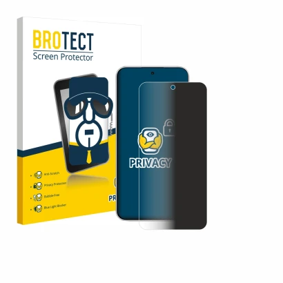 Face avant d’un emballage produit avec le logo de la marque BROTECT. À côté, l’appareil Xiaomi Redmi Note 15 Pro est représent