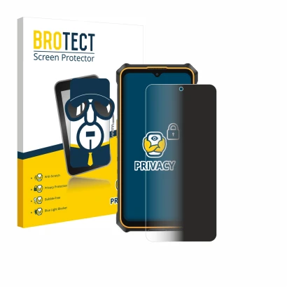 Face avant d’un emballage produit avec le logo de la marque BROTECT. À côté, l’appareil Ulefone RugKing 3 Pro est représenté a