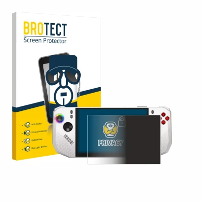 Face avant d’un emballage produit avec le logo de la marque BROTECT. À côté, l’appareil MSI Claw A8 BZ2EM est représenté avec 