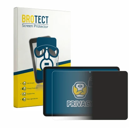 Face avant d’un emballage produit avec le logo de la marque BROTECT. À côté, l’appareil Tecno MEGAPAD 2 est représenté avec la