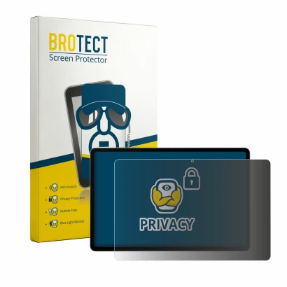 Face avant d’un emballage produit avec le logo de la marque BROTECT. À côté, l’appareil Samsung Galaxy Tab S12 Plus est représ