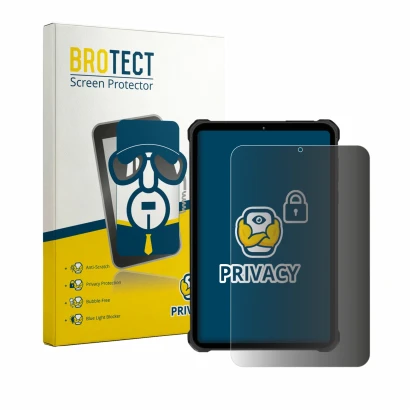 Face avant d’un emballage produit avec le logo de la marque BROTECT. À côté, l’appareil Oukitel RT11 est représenté avec la pr