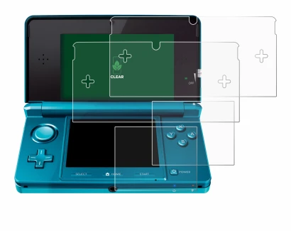 Image de l'appareil Nintendo 3DS avec une grande variété de protections d'écran.