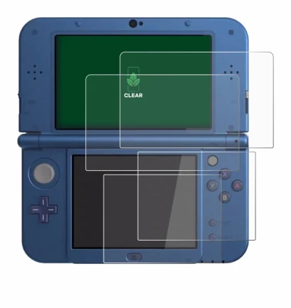 Image de l'appareil Nintendo New 3DS XL avec une grande variété de protections d'écran.