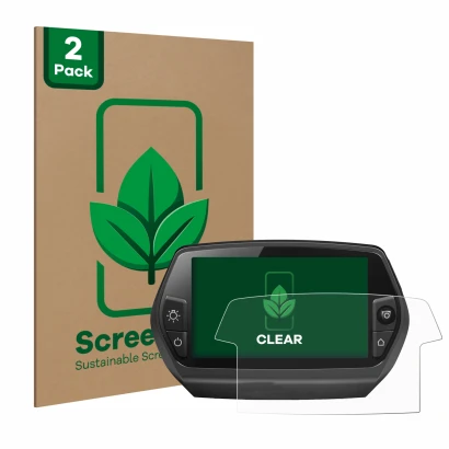 Face avant d’un emballage produit avec le logo de la marque ScreenLeaf. À côté, l’appareil Bosch Nyon 2014 est représenté avec