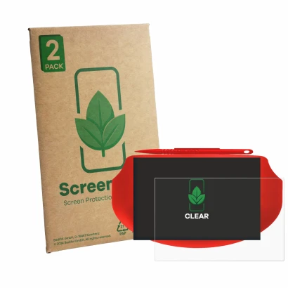 Face avant d’un emballage produit avec le logo de la marque ScreenLeaf. À côté, l’appareil Signotec Signature Pad Omega est re