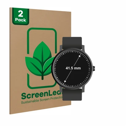 Face avant d’un emballage produit avec le logo de la marque ScreenLeaf. À côté, l’appareil Montres (Circulaire, ø: 41.5 mm) es