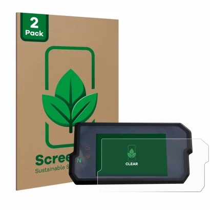 Face avant d’un emballage produit avec le logo de la marque ScreenLeaf. À côté, l’appareil KTM 125 / 390 Duke 2017+ est représ