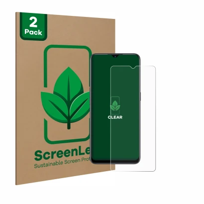 Face avant d’un emballage produit avec le logo de la marque ScreenLeaf. À côté, l’appareil Oppo Find X2 Lite est représenté av