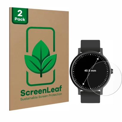 Face avant d’un emballage produit avec le logo de la marque ScreenLeaf. À côté, l’appareil Montres (Circulaire, ø: 40.5 mm) es