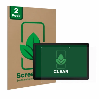 Face avant d’un emballage produit avec le logo de la marque ScreenLeaf. À côté, l’appareil Samsung Galaxy Tab A8 WiFi est repr