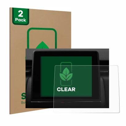 Face avant d’un emballage produit avec le logo de la marque ScreenLeaf. À côté, l’appareil Renault Captur Easy Link 7" est rep