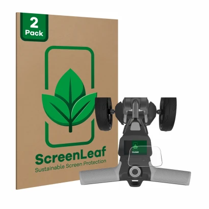 Face avant d’un emballage produit avec le logo de la marque ScreenLeaf. À côté, l’appareil PowaKaddy FX5 2.8" est représenté a
