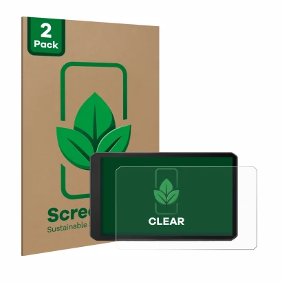 Face avant d’un emballage produit avec le logo de la marque ScreenLeaf. À côté, l’appareil Garmin dezl LGV710 est représenté a