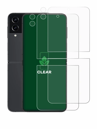 Image de l'appareil Samsung Galaxy Z Flip 4 (Avant+Caméra) avec une grande variété de protections d'écran.
