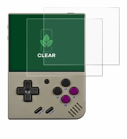 Image de l'appareil Miyoo Mini Plus avec une grande variété de protections d'écran.