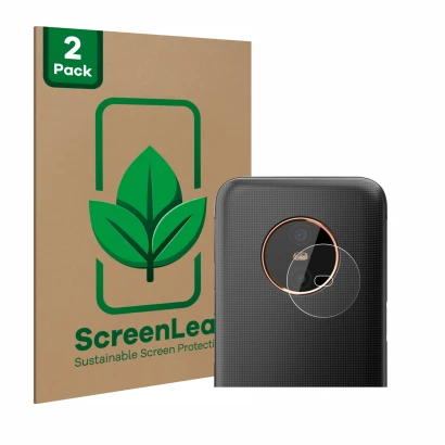 Face avant d’un emballage produit avec le logo de la marque ScreenLeaf. À côté, l’appareil Gigaset GX6 (Caméra UNIQUEMENT) est