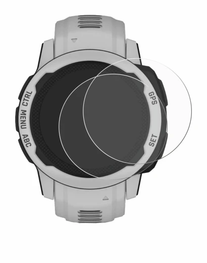 Image de l'appareil Garmin Instinct 2S Solar (40 mm) avec une grande variété de protections d'écran.