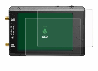 Image de l'appareil tinySA ultra spectrum analyser avec une grande variété de protections d'écran.