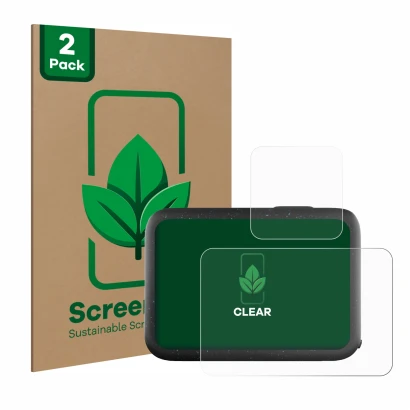 Face avant d’un emballage produit avec le logo de la marque ScreenLeaf. À côté, l’appareil GoPro Hero 12 Black est représenté 