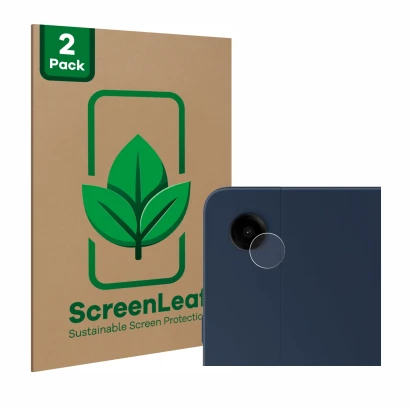 Face avant d’un emballage produit avec le logo de la marque ScreenLeaf. À côté, l’appareil Samsung Galaxy Tab A9 Plus WiFi (Ca