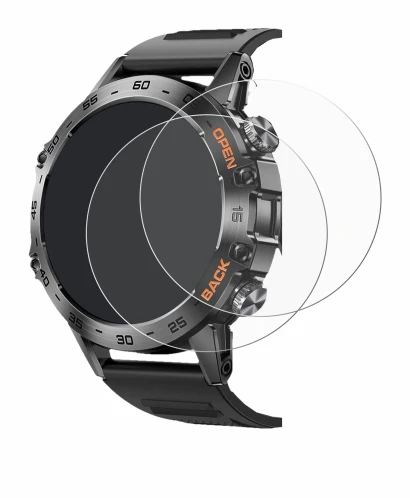 Image de l'appareil Lemfo Smartwatch 1.39" avec une grande variété de protections d'écran.