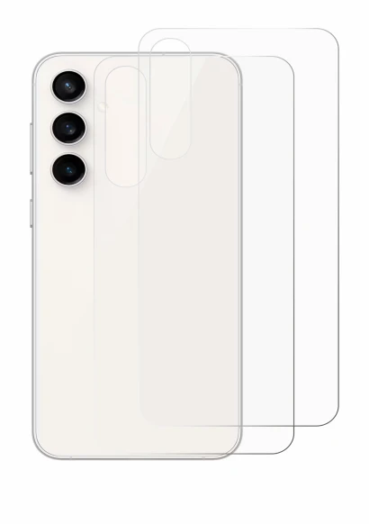 Image de l'appareil Samsung Galaxy S23 FE (Arrière) avec une grande variété de protections d'écran.