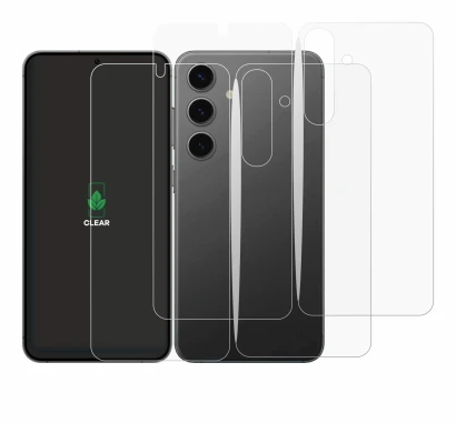 Image de l'appareil Samsung Galaxy S24 (Avant+Arrière) avec une grande variété de protections d'écran.