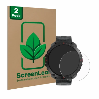 Face avant d’un emballage produit avec le logo de la marque ScreenLeaf. À côté, l’appareil Polar Grit X2 Pro est représenté av