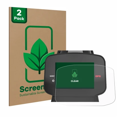 Face avant d’un emballage produit avec le logo de la marque ScreenLeaf. À côté, l’appareil PowaKaddy FX7 GPS 3.5" est représen