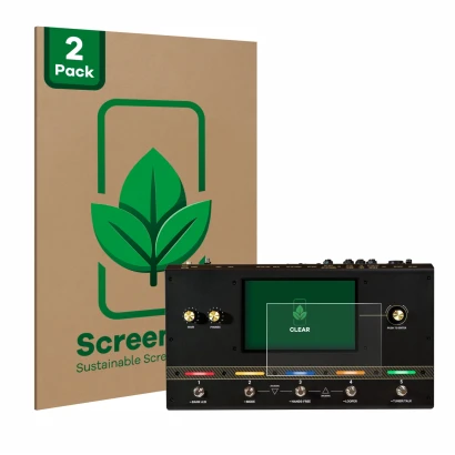 Face avant d’un emballage produit avec le logo de la marque ScreenLeaf. À côté, l’appareil Headrush Core est représenté avec l