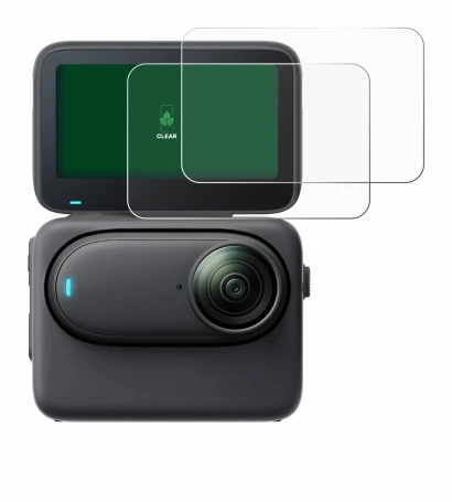 Image de l'appareil Insta360 Go 3S avec une grande variété de protections d'écran.