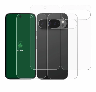 Image de l'appareil Google Pixel 9 Pro (Avant+Arrière) avec une grande variété de protections d'écran.