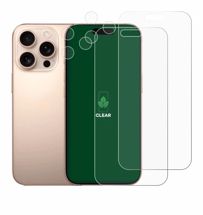 Image de l'appareil Apple iPhone 16 Pro Max (Avant+Caméra) avec une grande variété de protections d'écran.