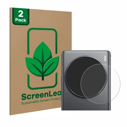 Face avant d’un emballage produit avec le logo de la marque ScreenLeaf. À côté, l’appareil Vivo X100 Ultra (Caméra UNIQUEMENT)