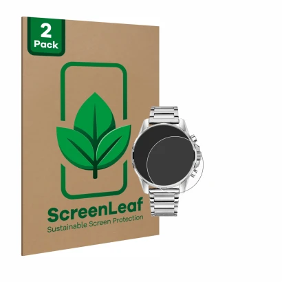 Face avant d’un emballage produit avec le logo de la marque ScreenLeaf. À côté, l’appareil Tommy Hilfiger 1791788 est représen