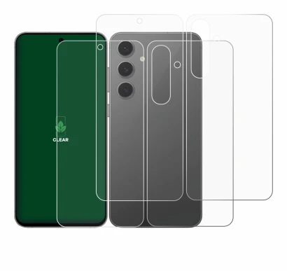Image de l'appareil Samsung Galaxy S24 FE (Avant+Arrière) avec une grande variété de protections d'écran.