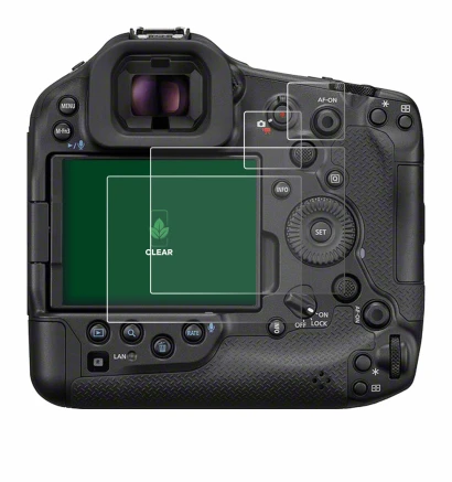 Image de l'appareil Canon EOS R1 avec une grande variété de protections d'écran.