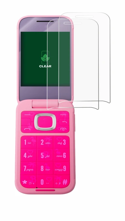 Image de l'appareil HMD Barbie Phone avec une grande variété de protections d'écran.